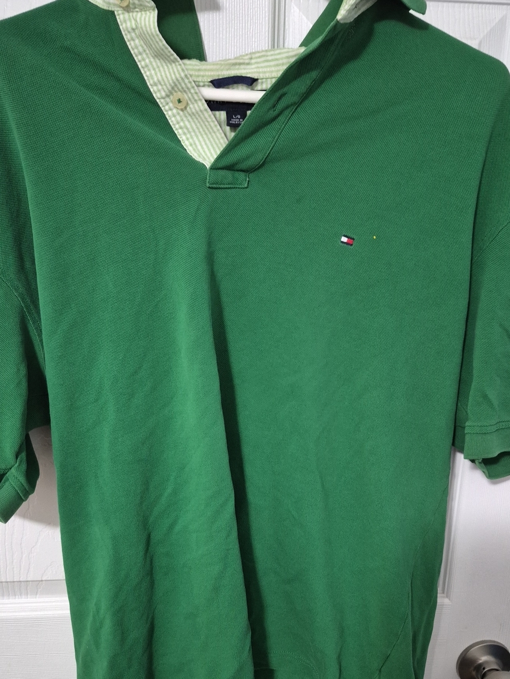 Tommy Hilfiger Green Polo with Striped Inner Collar